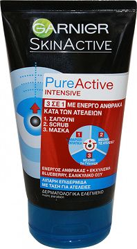Garnier Pure Active Intensive 3 In 1 Για Λιπαρές Επιδερμίδες 150ml
