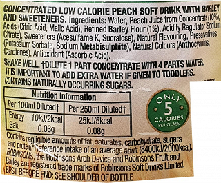 Robinsons Peach & Barley Squash No Added Sugar With Sweeteners 1L