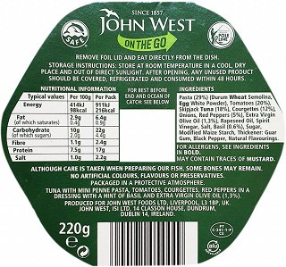 John West On The Go Italian Tuna Pasta Salad 220g