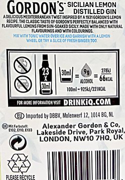 Gordons Sicilian Lemon Distilled Gin 700ml