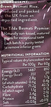 Tilda Wholegrain Basmati Rice 500g