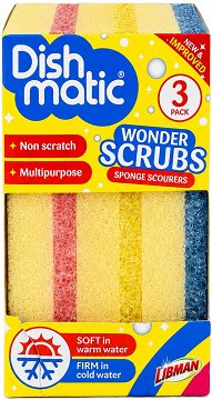 Libman Dish Matic Wonder Scrubs Non Scratch Sponge Scourers 3Pcs