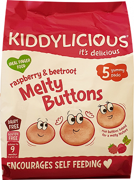 Kiddylicious Finger Food Melty Buttons Rasberry & Beetroot Gluten Free 5x6g