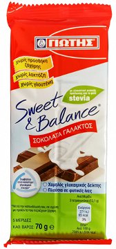 Γιώτης Sweet & Balance Σοκολάτα Γάλακτος Με Stevia Χωρίς Γλουτένη 70g