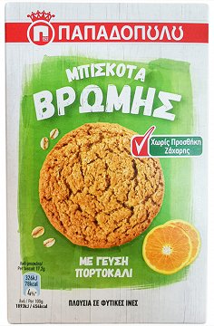 Papadopoulos Oat Biscuits With Orange Flavour No Added Sugar 155g