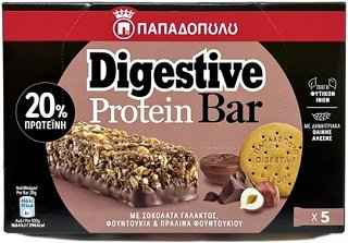Papadopoulos Digestive Protein Bar With Milk Chocolate & Hazelnuts & Praline 5x28g