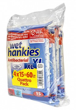 Wet Hankies Antibacterial Wet Wipes Xl Quatro Pack 4Pcs