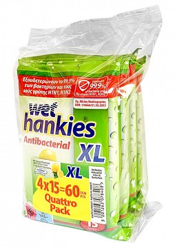 Wet Hankies Antibacterial Lemon Wet Wipes Xl Quatro Pack 4Pcs