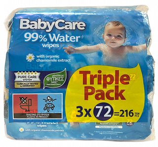 Baby Care 90% Water Μωρομάντηλα 3x72Τεμ Triple Pack