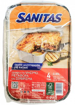 Sanitas Aluminum Food Container With Lid 0,85L 4Pcs