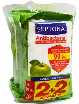 Septona Antibacterial Green Apple Υγρά Μαντηλάκια 2+2Τεμ