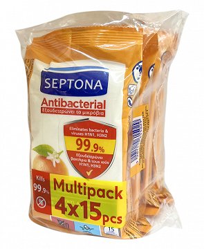 Septona Antibacterial Orange Wet Wipes 4x15Pcs Multipack