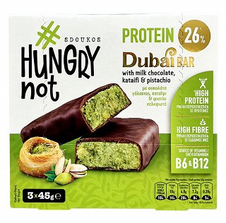 Sdoukos Hungry Not Protein Dubai Bar Με Σοκολάτα Γάλακτος, Καταΐφι & Φιστίκι Κελυφωτό 3x45g
