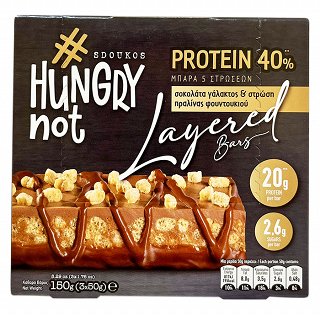 Sdoukos Hungry Not Protein Bar Με Σοκολάτα Γάλακτος & Στρώση Πραλίνας Φουντουκιού 3x50g