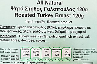 Γρηγορίου All Natural Ψητό Στήθος Γαλοπούλας Φέτες 120g