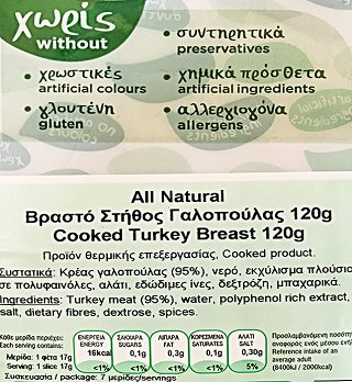 Γρηγορίου All Natural Βραστό Στήθος Γαλοπούλας Φέτες 120g