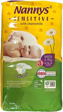 Nannys Sensitive Chamomile 3 Midi 56Pcs
