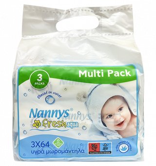 Nannys Baby Wipes Fresh Aqua Multi Pack 3x64Pcs