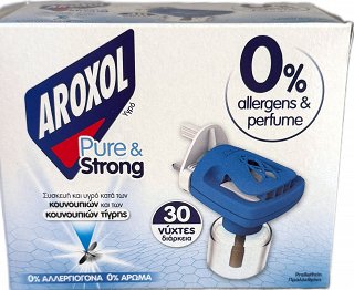 Aroxol Pure & Strong Συσκευή Και Υγρό Κατά Των Κουνουπιών 0% Αλλεργιογόνα 0% Άρωμα 1 Τεμ