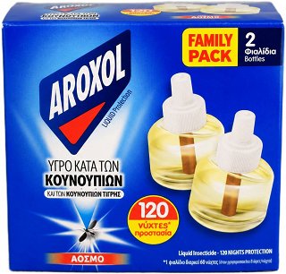 Aroxol Υγρό Κατά Των Κουνουπιών Άοσμο Ανταλλακτικό 2X45ml Family Pack