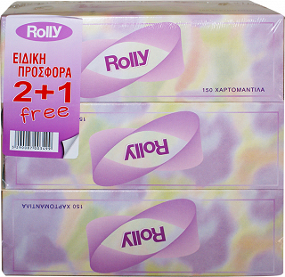 Rolly Χαρτομάντηλα 150Τεμ 2+1 Δωρεάν