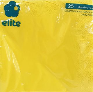 Elite Χαρτοπετσέτες Πολυτελείας Κίτρινο 3Φύλλα 40X40cm 25Τεμ