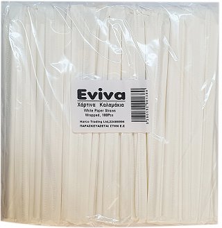 Eviva White Drinking Paper Straws Wrapped 100Pcs