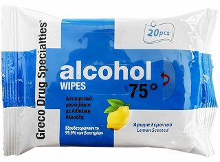 Greco Drug Alcohol 75% Antiseptic Wet Wipes Lemon Scented 20Pcs