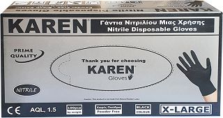 Karen Nitrile Disposable Black Gloves XLarge 100Pcs