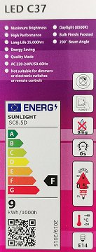 Sunlight Led C37 8.5W E14 Daylight Screw Light Bulb 1Pc