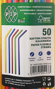 Pip Bio Paper Flexible Straws 50Pcs