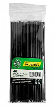 Pip Freddo Black Reusable Plastic Straws 40Pcs