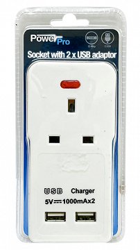 PowerPro Πρίζα Με 2 USB Adaptor
