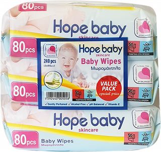 Hope Baby Skincare Blue Baby Wipes With Aloe Vera 3x80Pcs