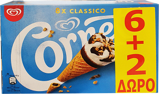 Algida Cornetto Classico Παγωτό Βανίλια Σε Χωνάκι Μπισκότου 6+2Τεμ 720ml