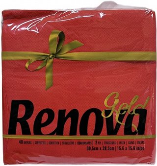 Renova Gold Χαρτοπετσέτες Κόκκινο 2Φ 39,5X39,5cm 40Τεμ