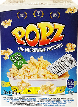 Popz Microwave Pop Corn Light Reduced Fat 3X80g