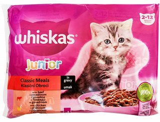 Whiskas Junior Classic Meals Βοδινό Κοτόπουλο Σε Σάλτσα 4X85g