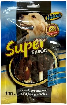 Hilton Super Dog Snacks Duck Wrapped Rawhide Sticks 100g