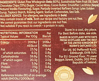 Nairns Oaties Biscuits With Chocolate Chip Gluten Free 160g