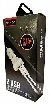 Treqa 2 Usb Car Charger Cs-219 3.1A 1Pc
