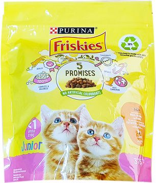 Purina Friskies Junior Ξηρή Τροφή Κοτόπουλο Γαλοπούλα Λαχανκά Γάλα 375g