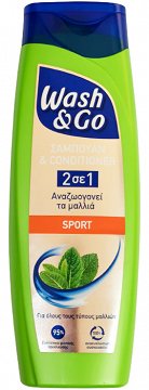 Wash & Go 2 Σε 1 Σαμπουάν & Conditioner Sport Για Όλους Τους Τύπους Μαλλιών 360ml