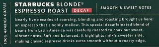 Starbucks Decaf Blonde Espresso Roast Capsules 10Pcs