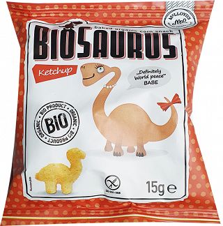 BioSaurus Οργανικά Σνακ Καλαμποκιού Φούρνου Με Γεύση Κέτσαπ 15g