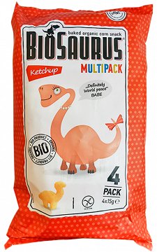 BioSaurus Baked Organic Corn Snack Ketchup Flavour 4x15g