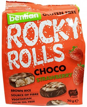 Rocky Rolls Ρυζογκοφρέτα Σοκολάτα & Φράουλα Χωρίς Γλουτένη 70g
