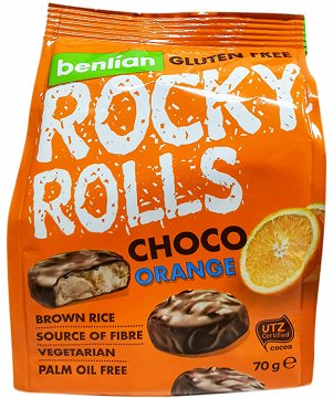 Rocky Rolls Ρυζογκοφρέτα Σοκολάτα & Πορτοκάλι Χωρίς Γλουτένη 70g