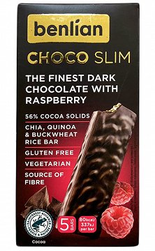 Benlian Choco Slim Dark Chocolate Raspberry Chia Quinoa Buckwheat Rice Bar 5Pcs