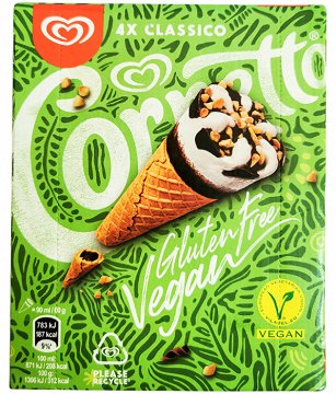 Algida Cornetto Classico Vegan Gluten Free 4Pcs 360ml